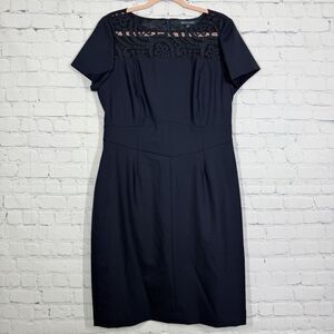 Brooks Brothers Midi Shift Dress Women Large Navy Blue Preppy Quiet Luxury Offic